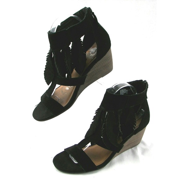 Yellow Box Feather Black Leather Open Toe Casual Wedge Sandals Sz 8.5 - Picture 2 of 8